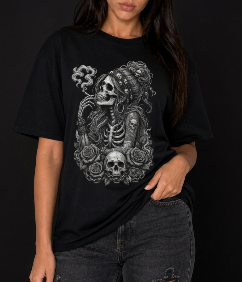 Smoking Skeleton-Dame Klassisk T-Skjorte