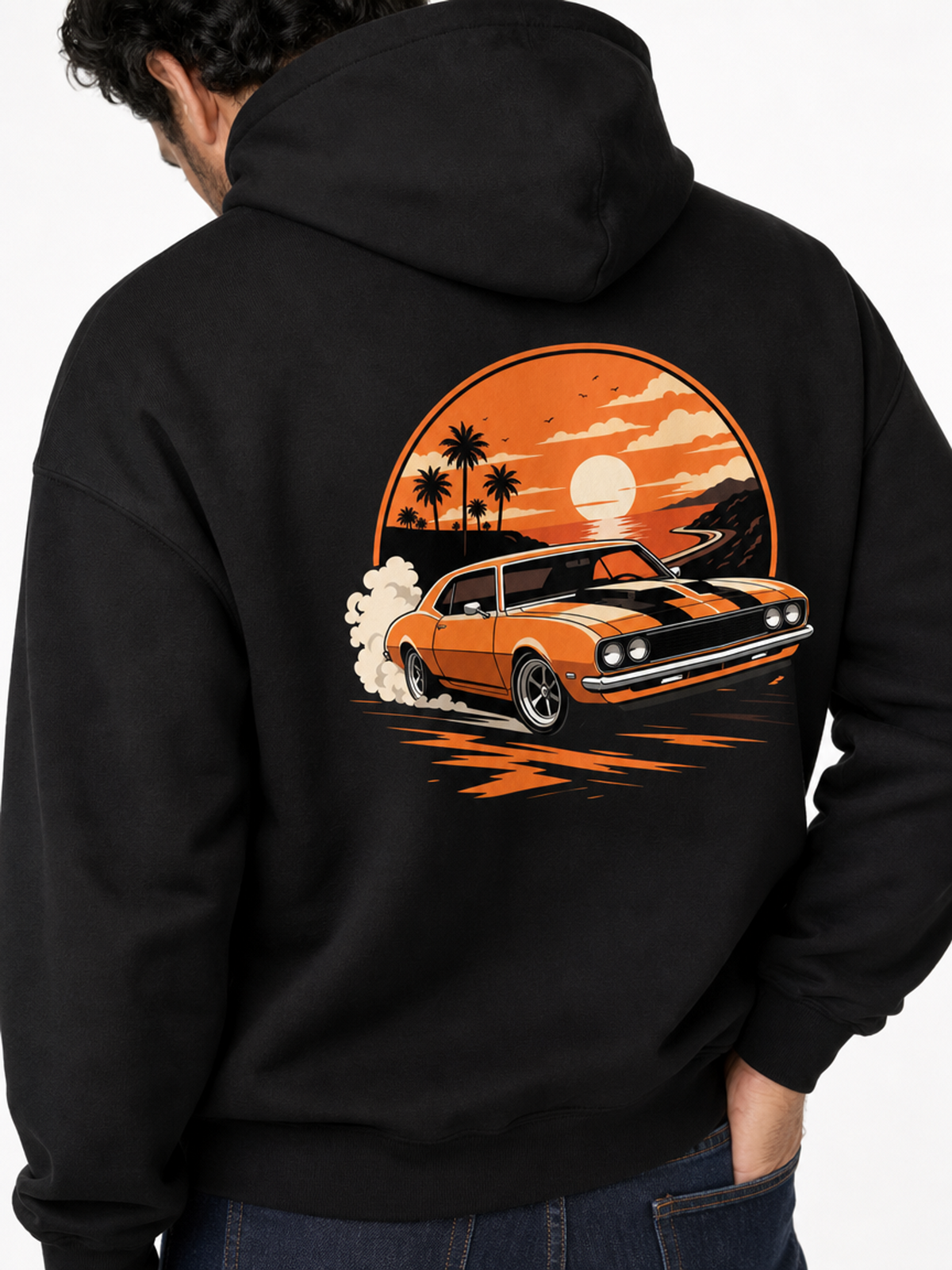 Orange Mustang-Herre Hettejakke (XL Print)