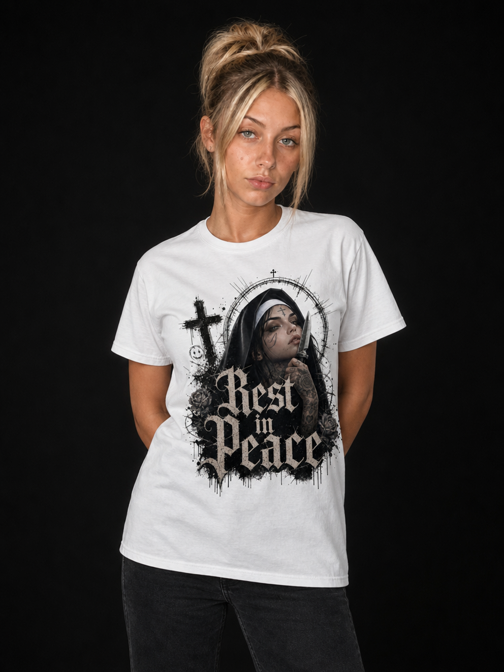 Nonne Rest In Peace-Dame Kortermet T-Skjorte (XL Print)