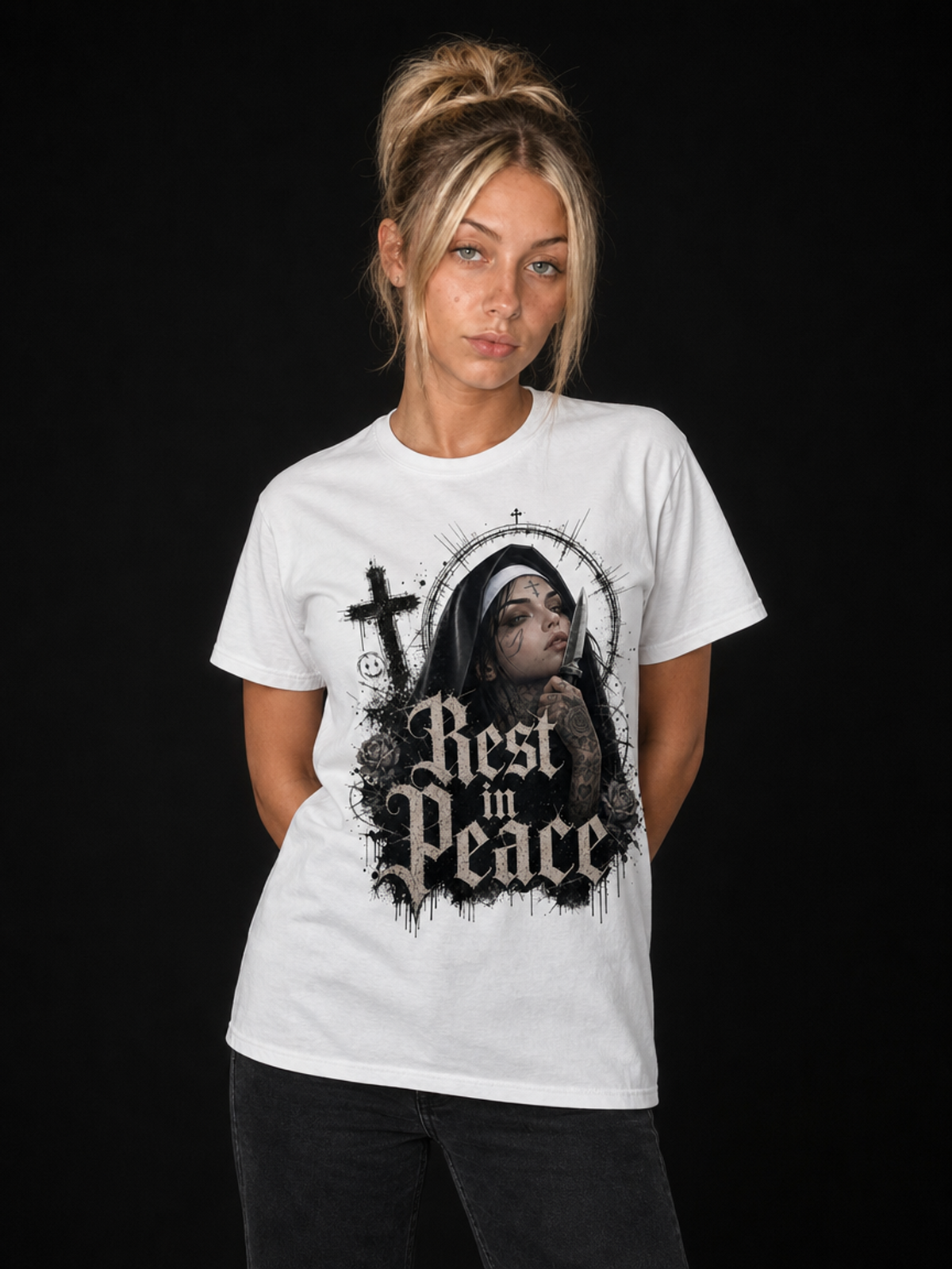 Nonne Rest In Peace-Dame Kortermet T-Skjorte (XL Print)