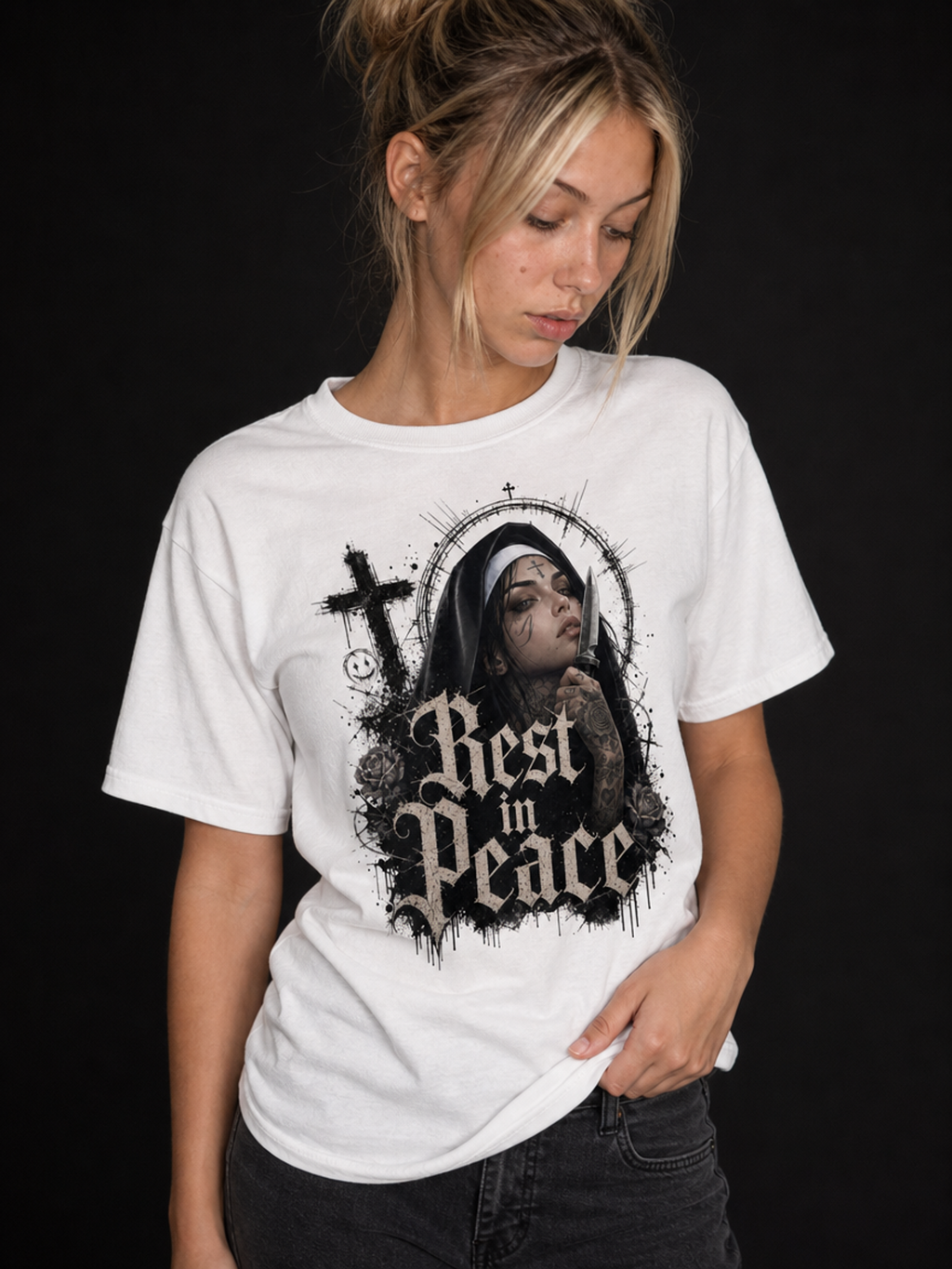 Nonne Rest In Peace-Dame Kortermet T-Skjorte (XL Print)