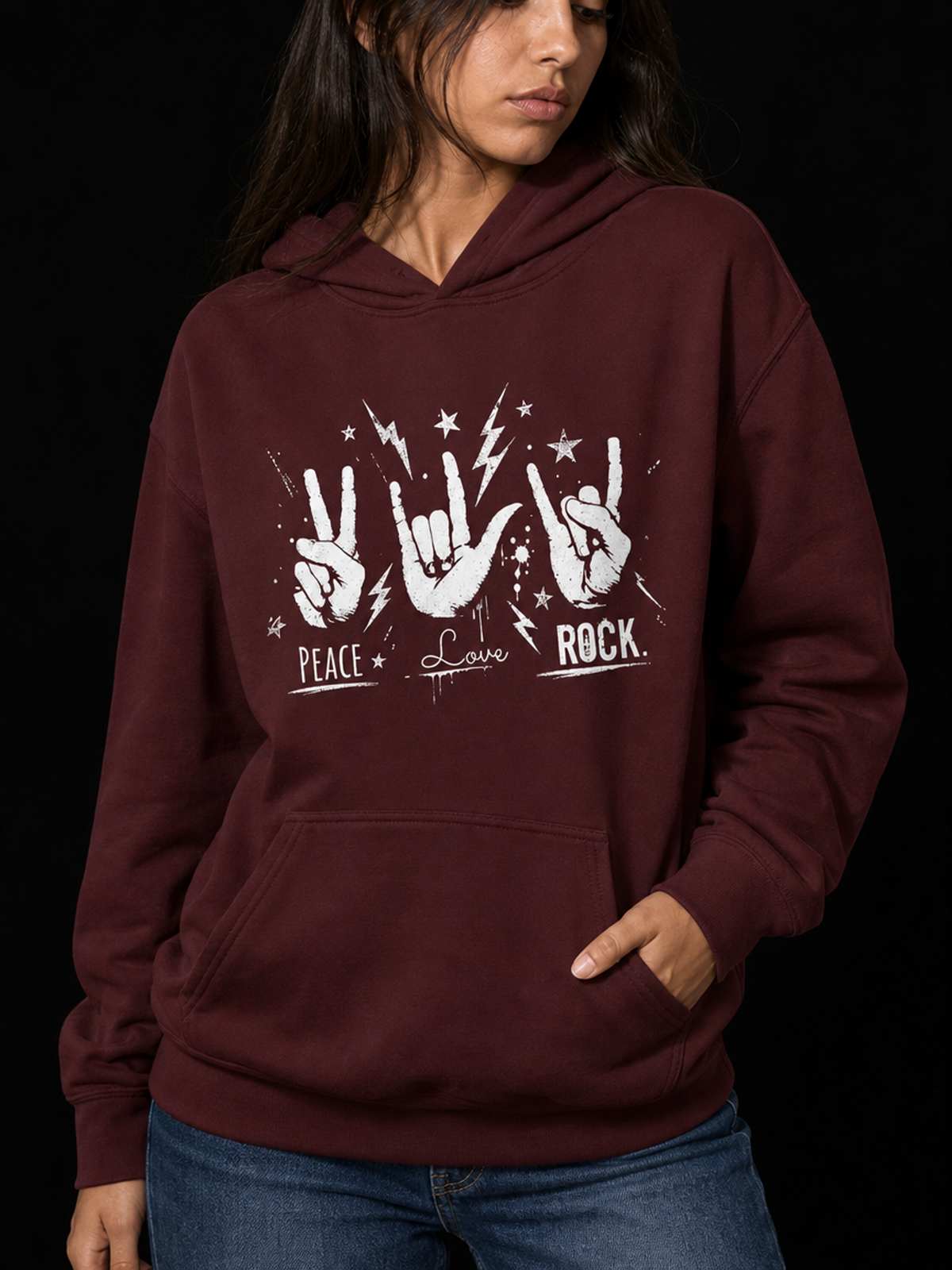Peace Love Rock-Dame Hettegenser