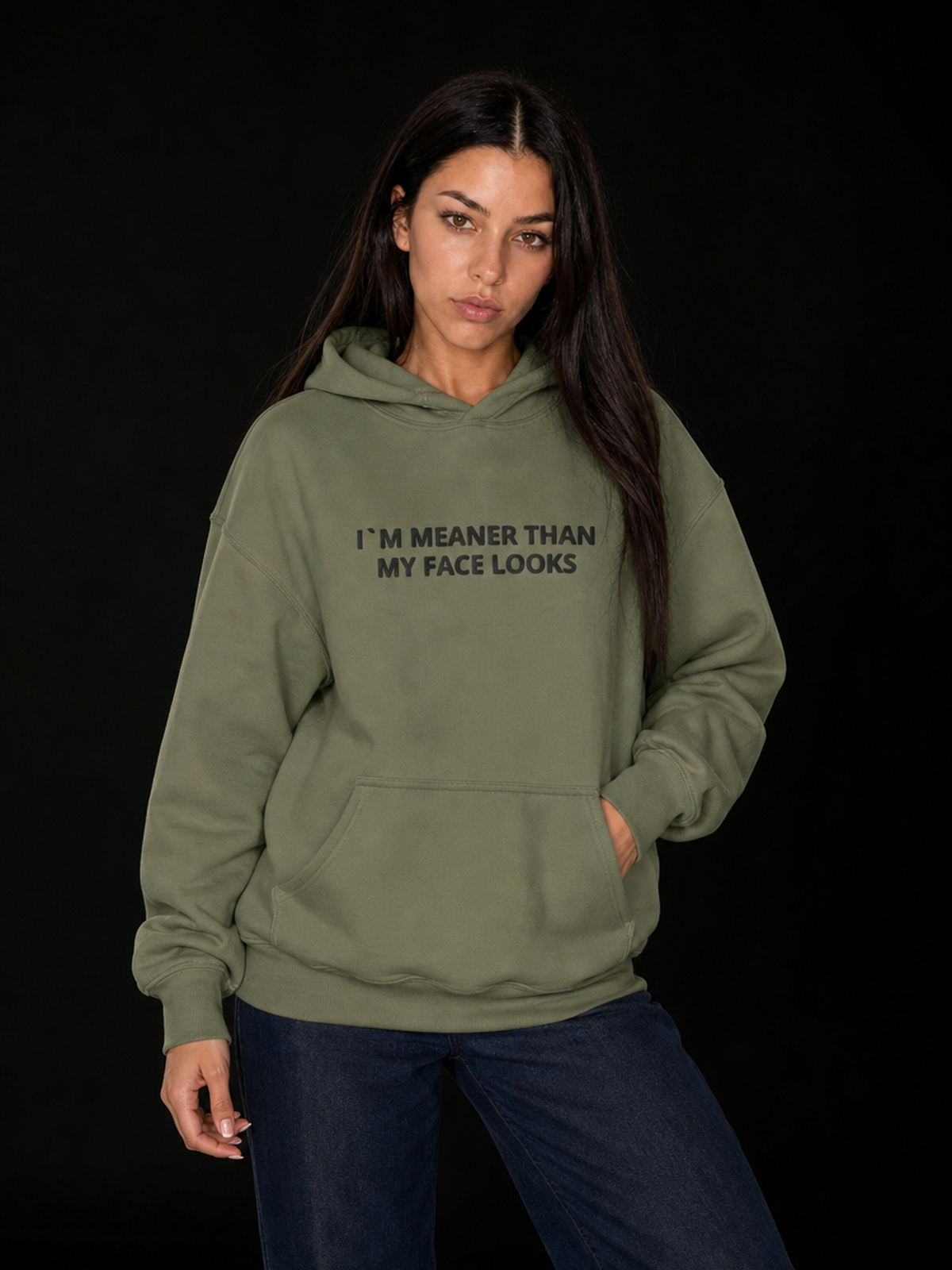 I`m Meaner Than-Dame Hettegenser (Brodert tekst)