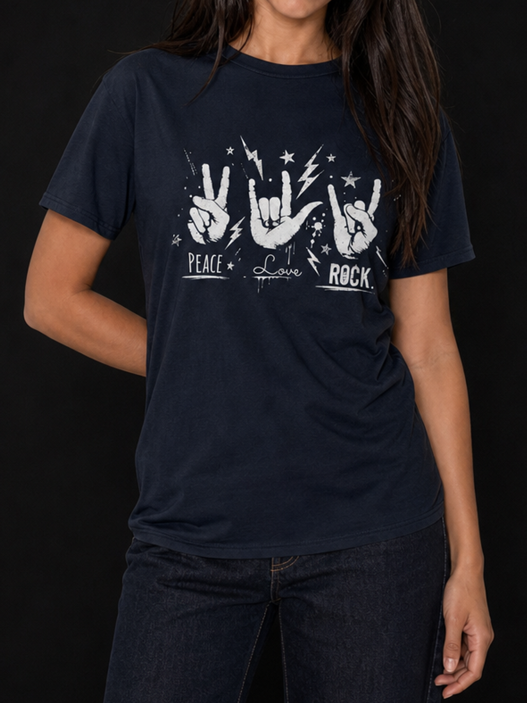 Peace Love Rock-Dame Klassisk T-Skjorte