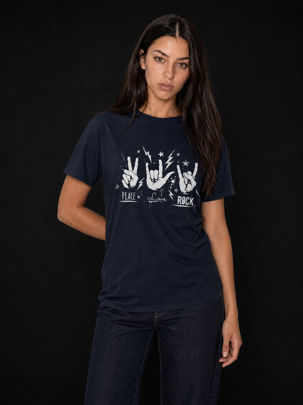 Peace Love Rock-Dame Klassisk T-Skjorte