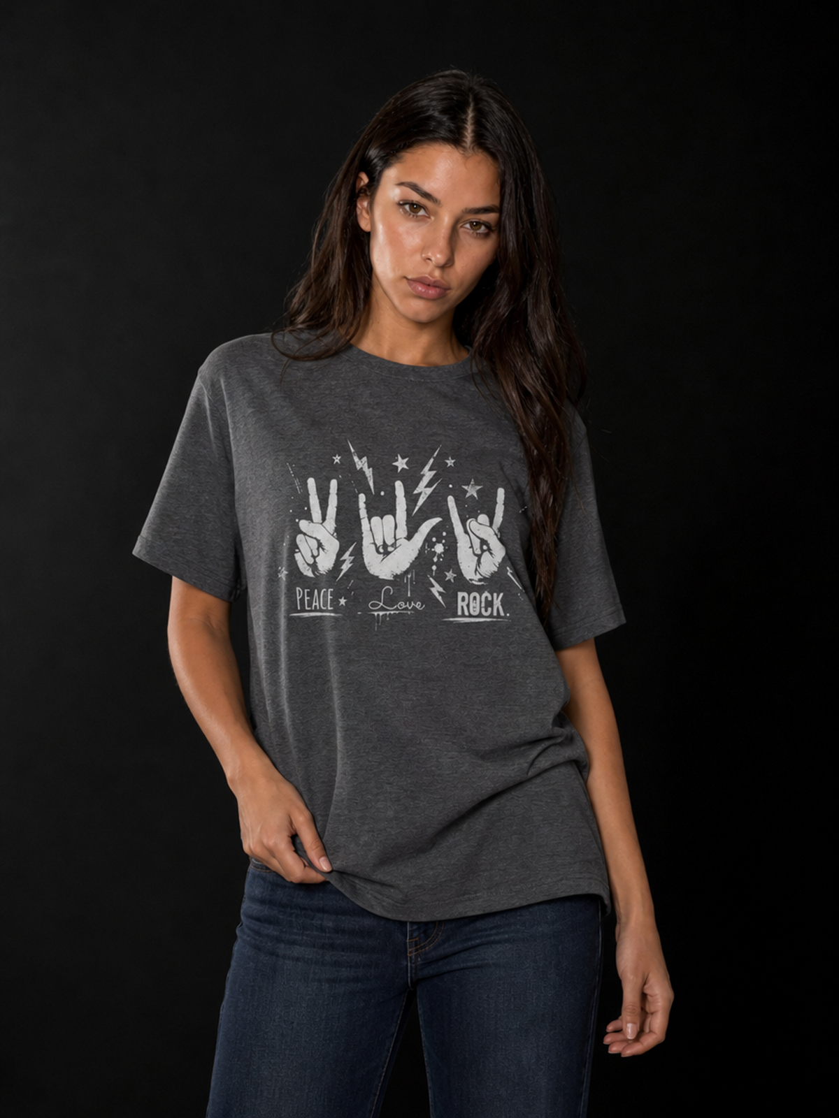 Peace Love Rock-Dame Klassisk T-Skjorte