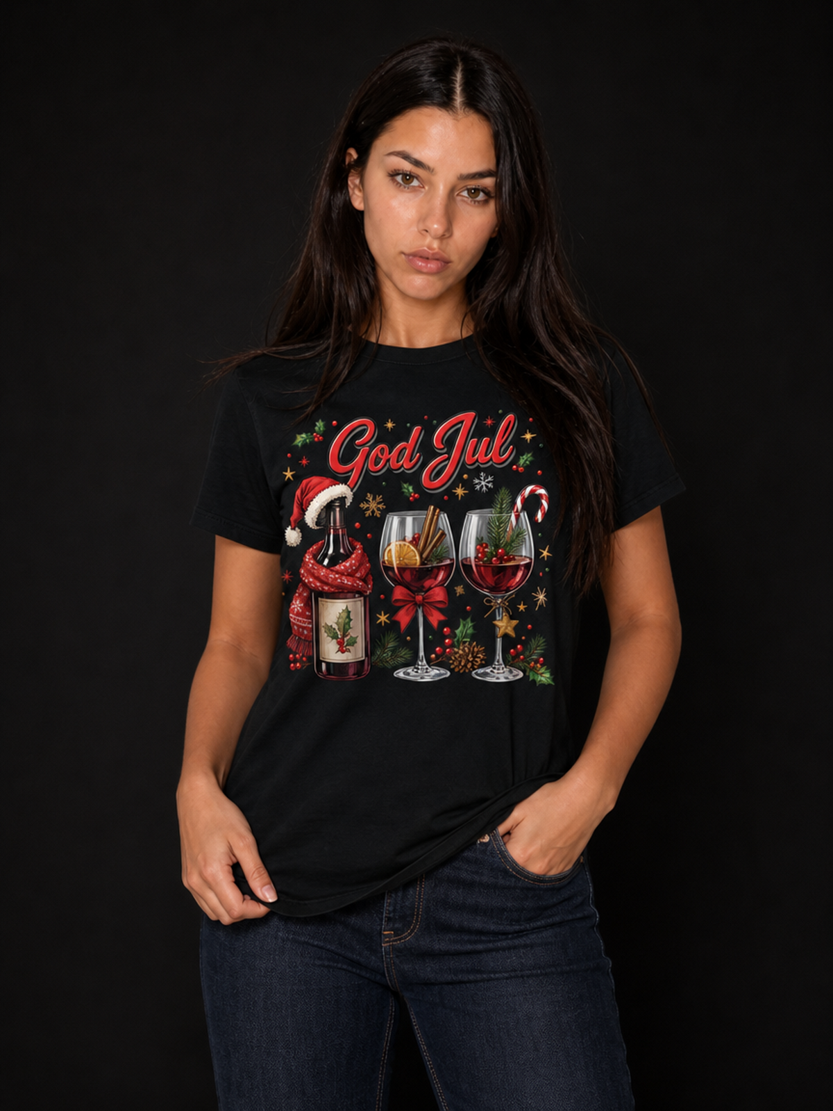 God Jul Med Vin-Dame T-Skjorte
