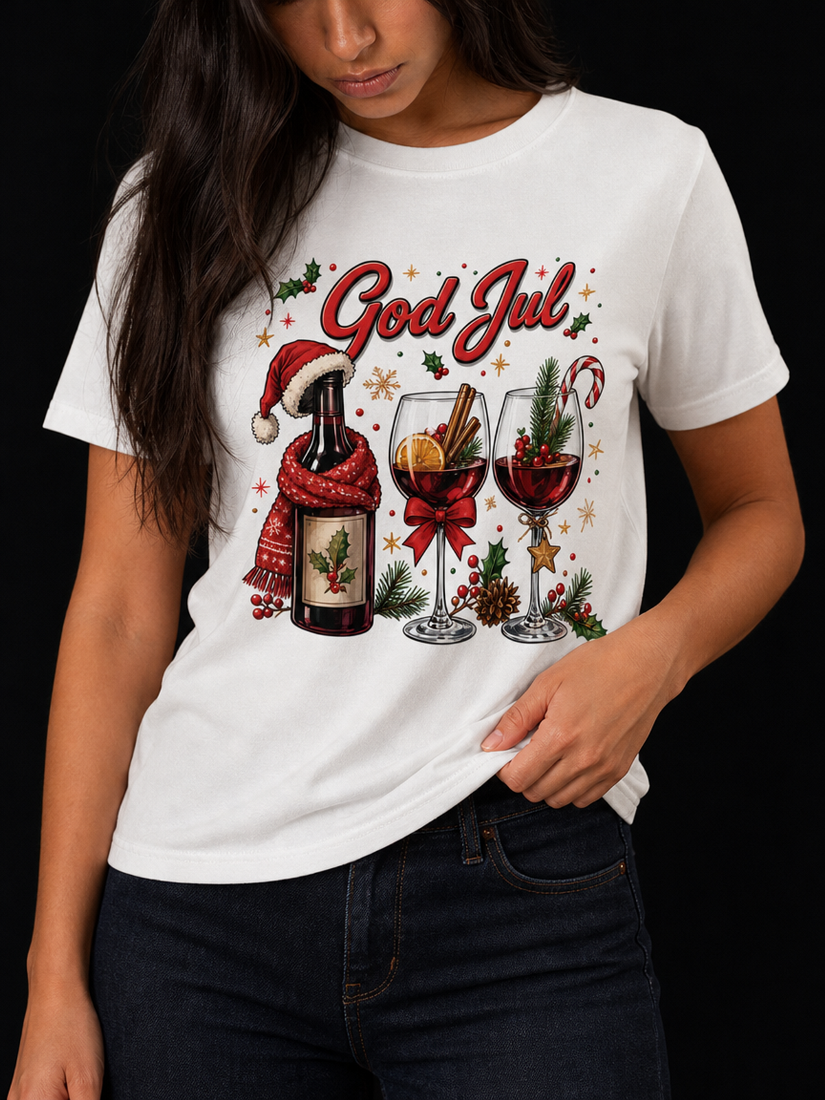 God Jul Med Vin-Dame T-Skjorte