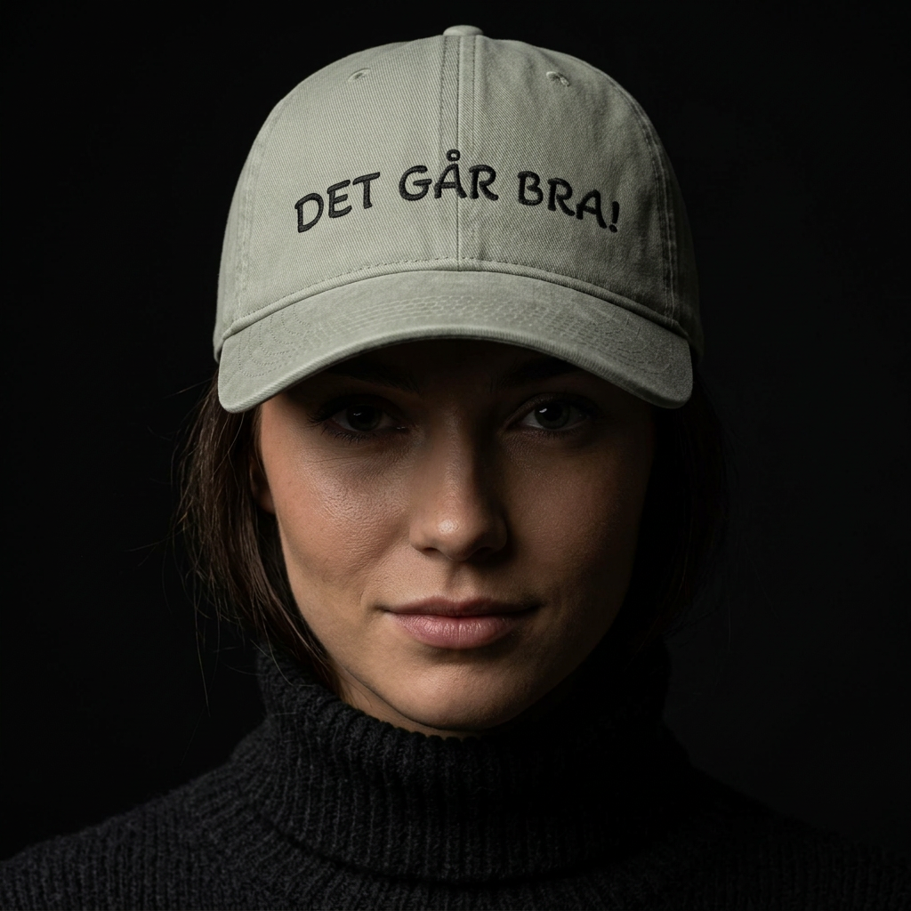 Det Går Bra-Caps i vasket bomull