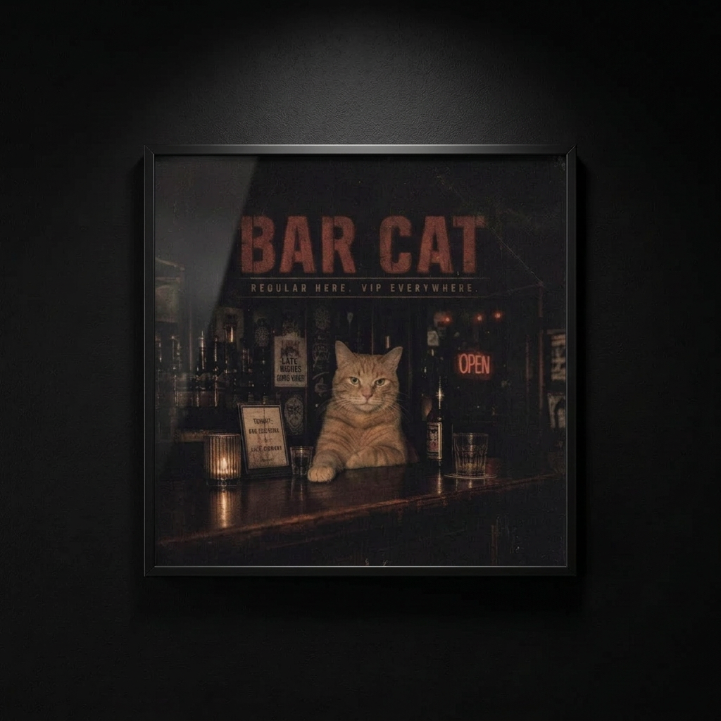 Bar Cat-Plakat-45x45cm