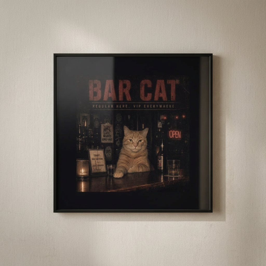 Bar Cat-Plakat-45x45cm