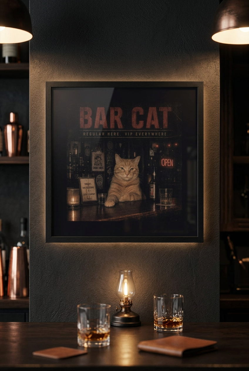 Bar Cat-Plakat-45x45cm
