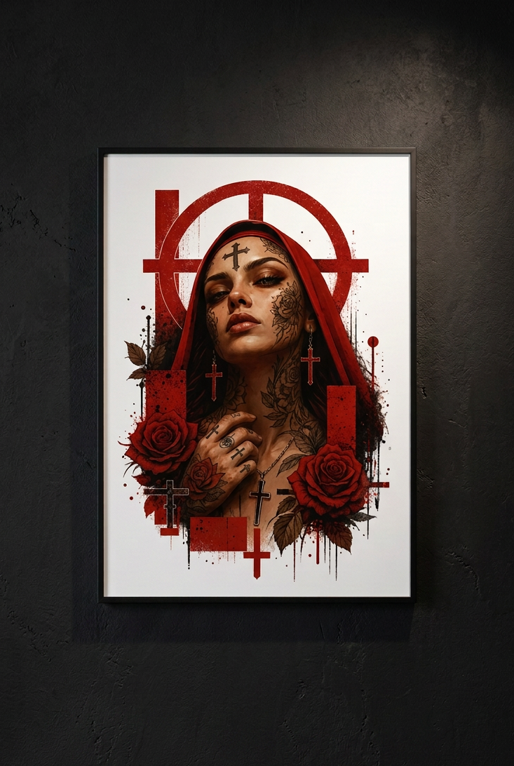 Nonne Med Roser-Plakat-42x59cm