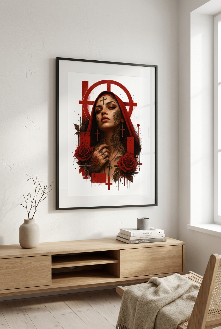 Nonne Med Roser-Plakat-42x59cm