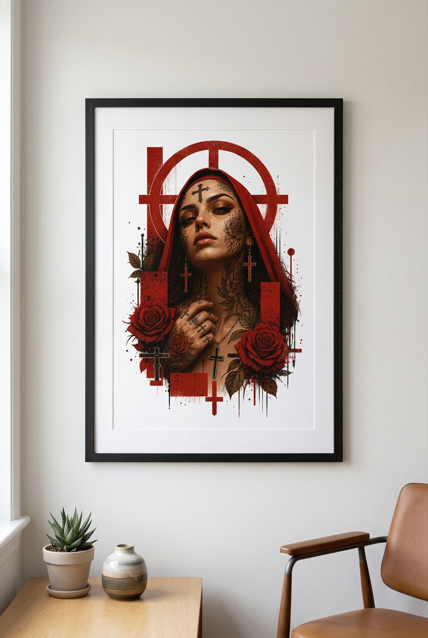 Nonne Med Roser-Plakat-42x59cm