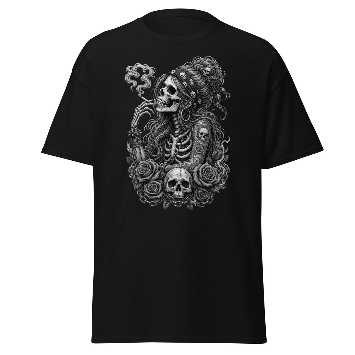 Smoking Skeleton-Dame Klassisk T-Skjorte
