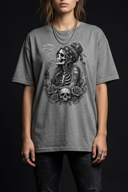 Smoking Skeleton-Dame Klassisk T-Skjorte