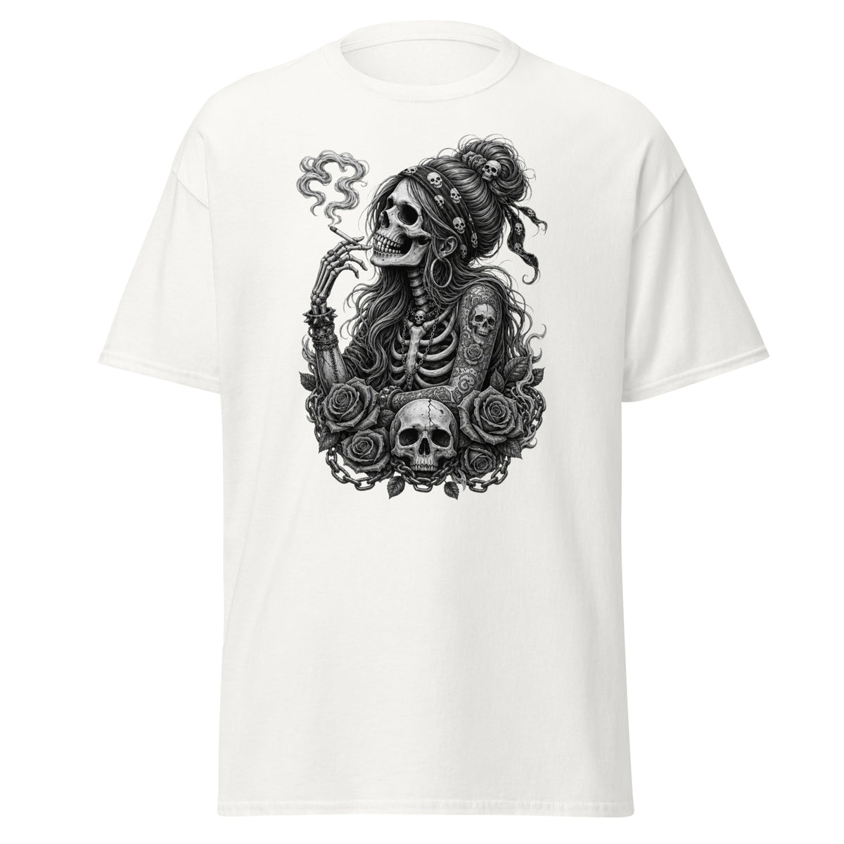 Smoking Skeleton-Dame Klassisk T-Skjorte