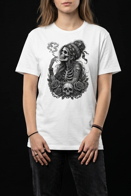 Smoking Skeleton-Dame Klassisk T-Skjorte
