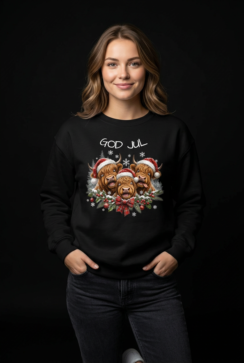 God Jul Høylandskyr-Dame Collegegenser