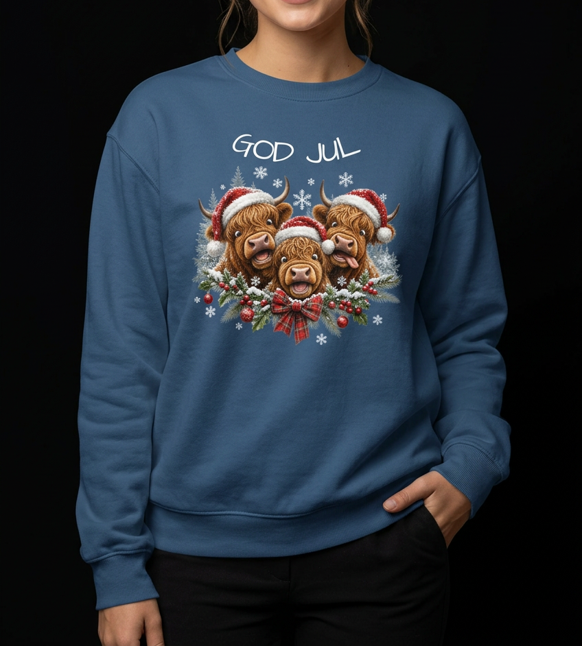 God Jul Høylandskyr-Dame Collegegenser