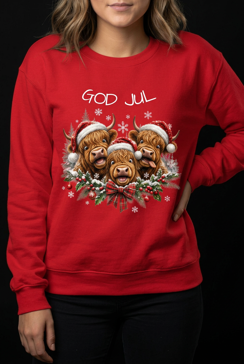 God Jul Høylandskyr-Dame Collegegenser