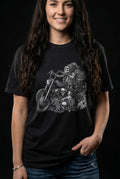 Skeleton Biker Chick-Dame Premium T-Skjorte