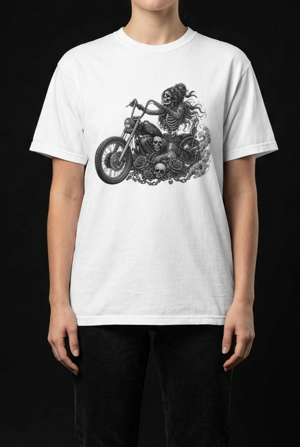 Skeleton Biker Chick-Dame Premium T-Skjorte